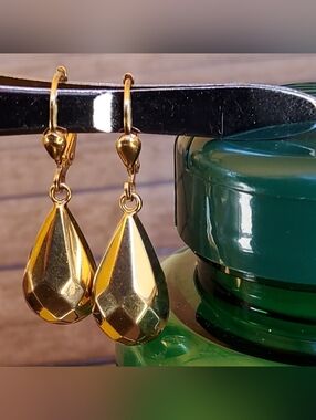 18k /750 Yellow Gold Milor Faceted Teardrop Dangle 1 1/4" Earrings Au